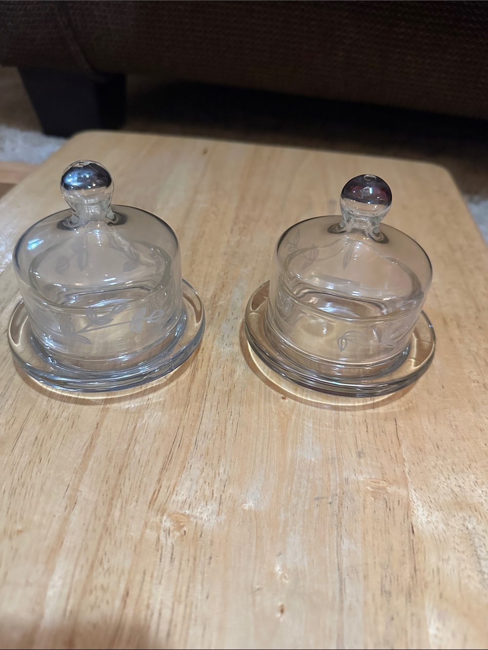 Pair of Clear Glass Mini Butter Dishes with Lids